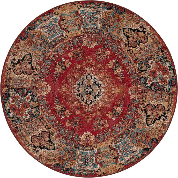 Detail image of 6' x 6' Easy-Clean Traditional Indoor / Outdoor Round Rug