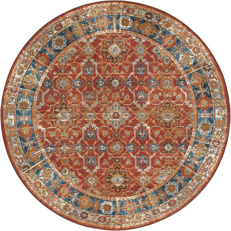 Detail image of 5' x 5' Easy-Clean Traditional Indoor / Outdoor Round Rug
