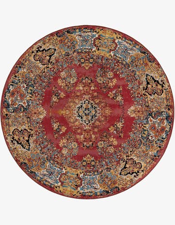 Antique Red Easy-Clean Traditional Indoor / Outdoor Round Rug