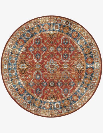 Antique Red Easy-Clean Traditional Indoor / Outdoor Round Rug