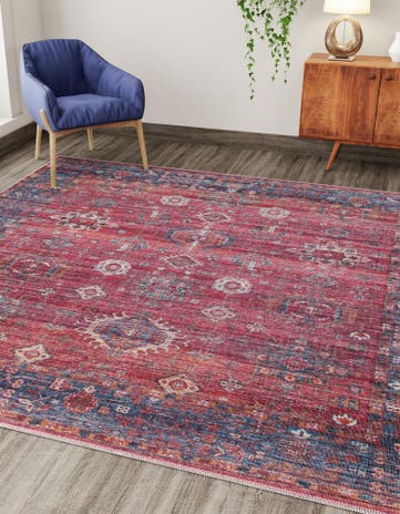 Antique Red Washable Maahru Square Rug