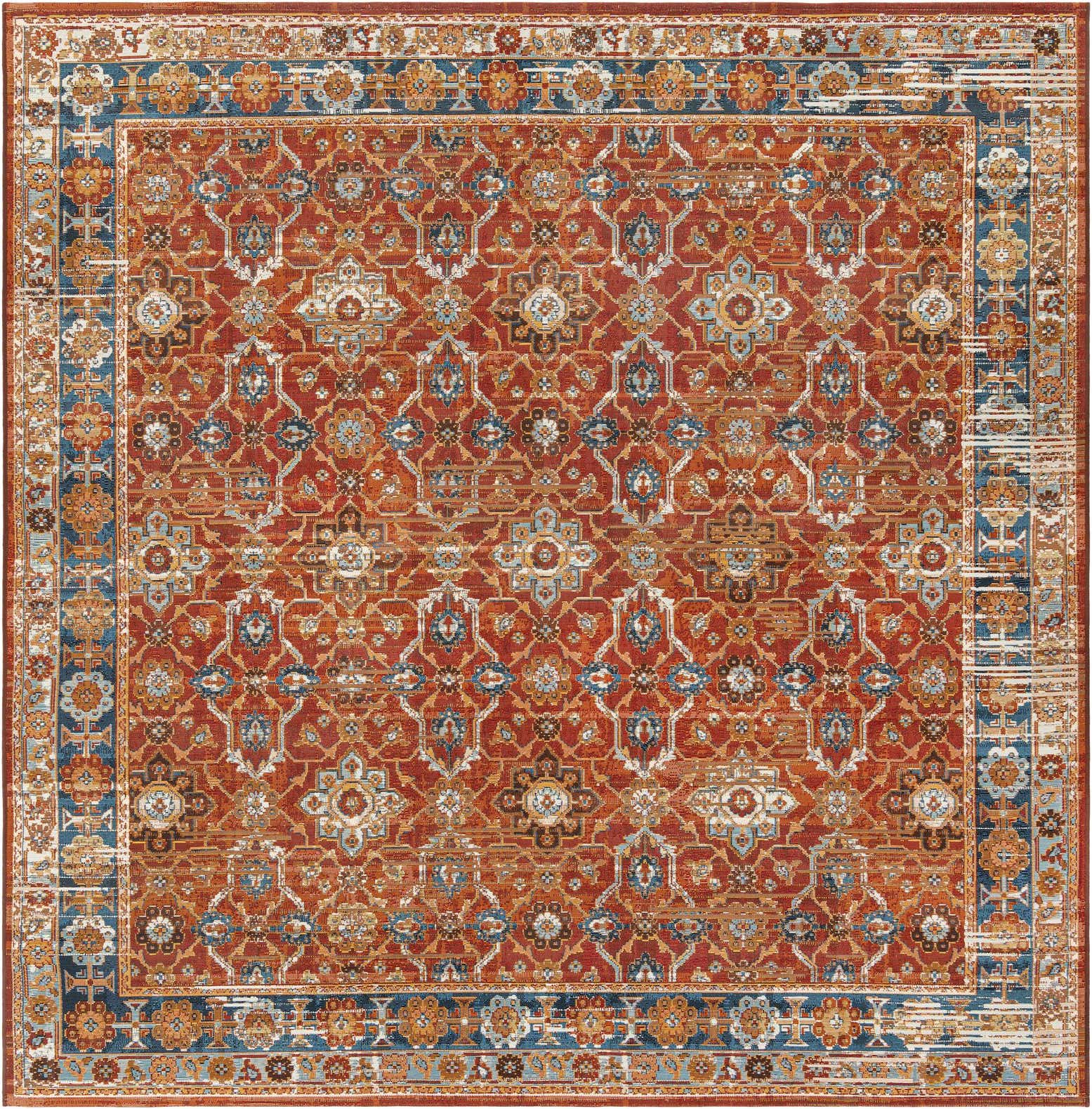 7' 10 x 7' 10 Easy-Clean Traditional Indoor / Outdoor Square Rug