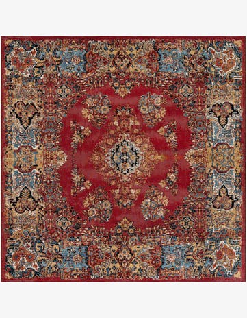 Antique Red Easy-Clean Traditional Indoor / Outdoor Square Rug
