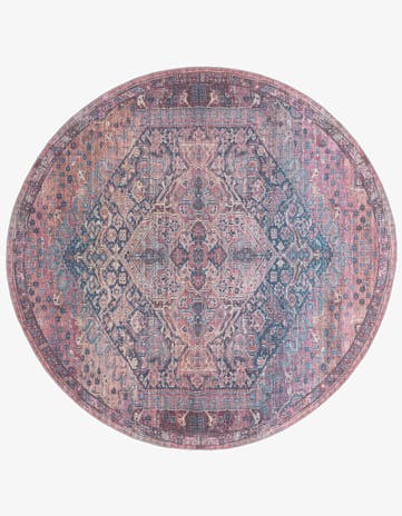 Antique Rust Red Washable Maahru Round Rug
