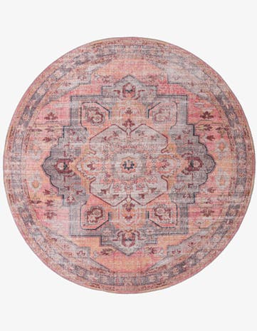 Apricot and pink Washable Mangata Round Rug