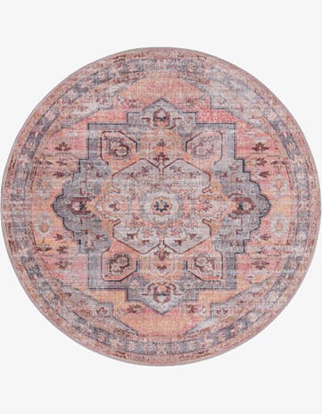 Apricot and pink Washable Mangata Round Rug