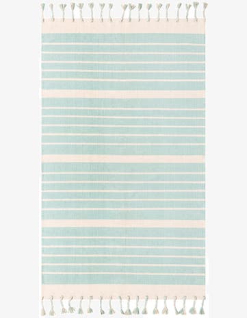 Aqua and White Hand Woven Chindi Cotton Rug