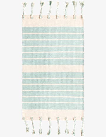 Aqua and White Hand Woven Chindi Cotton Rug