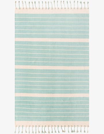Aqua and White Hand Woven Chindi Cotton Rug