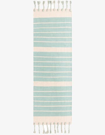 Aqua and White Hand Woven Chindi Cotton Runner Rug