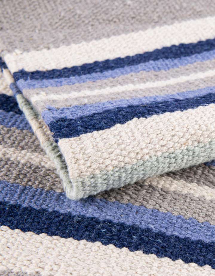 Custom Aqua Blue and Gray Hand Woven Flatweave Cotton Dhurrie Rug