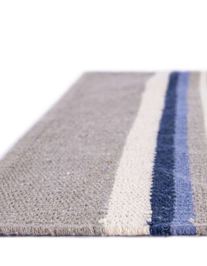 Custom Aqua Blue and Gray Hand Woven Flatweave Cotton Dhurrie Rug