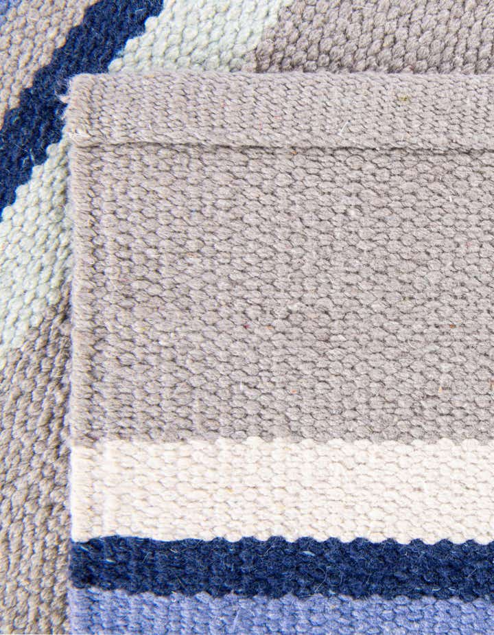 Custom Aqua Blue and Gray Hand Woven Flatweave Cotton Dhurrie Rug