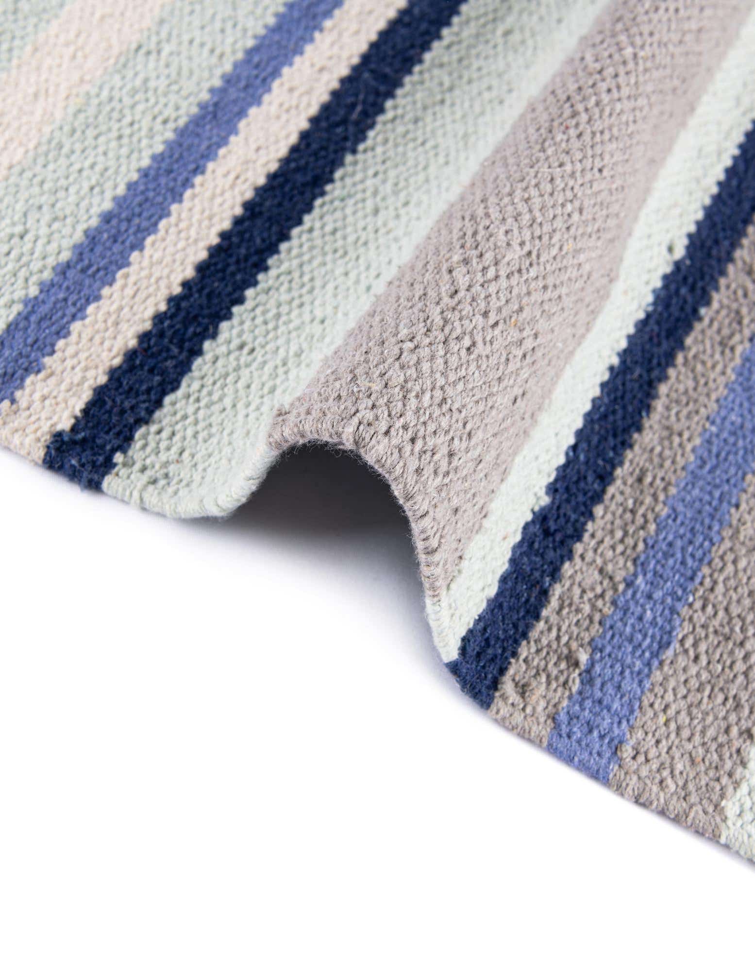 Custom Aqua Blue and Gray Hand Woven Flatweave Cotton Dhurrie Rug