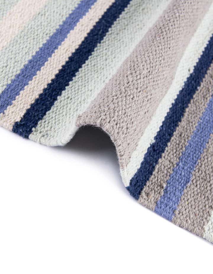 Custom Aqua Blue and Gray Hand Woven Flatweave Cotton Dhurrie Rug