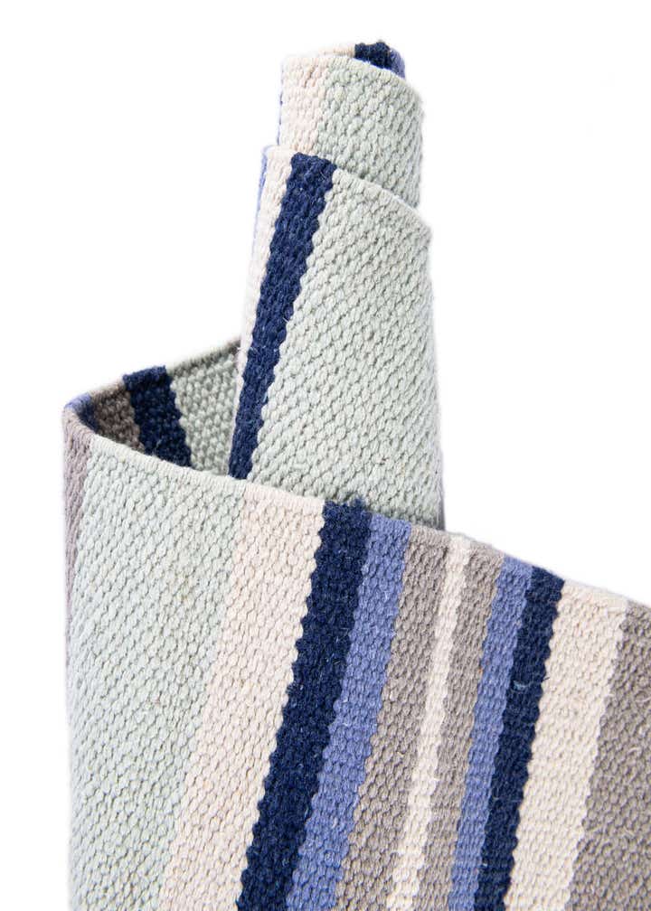Custom Aqua Blue and Gray Hand Woven Flatweave Cotton Dhurrie Rug