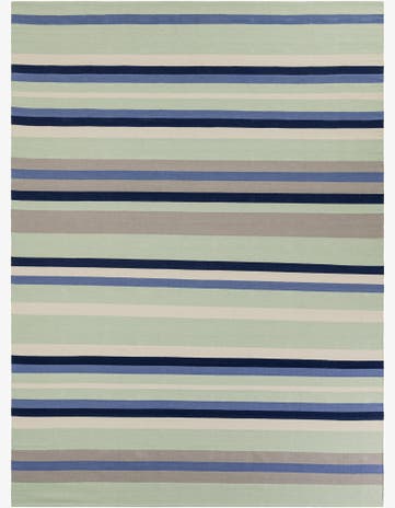 Aqua Blue and Gray Hand Woven Flatweave Cotton Dhurrie Rug