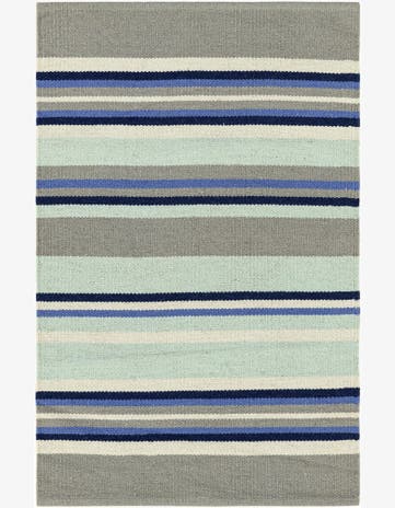 Aqua Blue and Gray Hand Woven Flatweave Cotton Dhurrie Rug