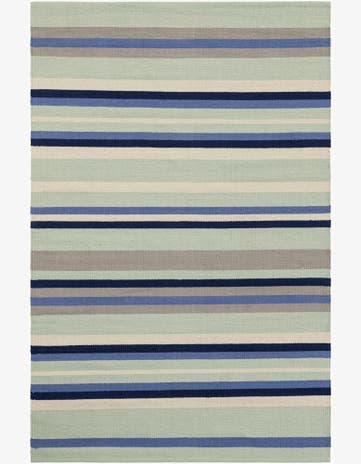 Aqua Blue and Gray Hand Woven Flatweave Cotton Dhurrie Rug