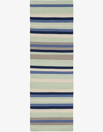 Aqua Blue and Gray Hand Woven Flatweave Cotton Dhurrie Runner Rug