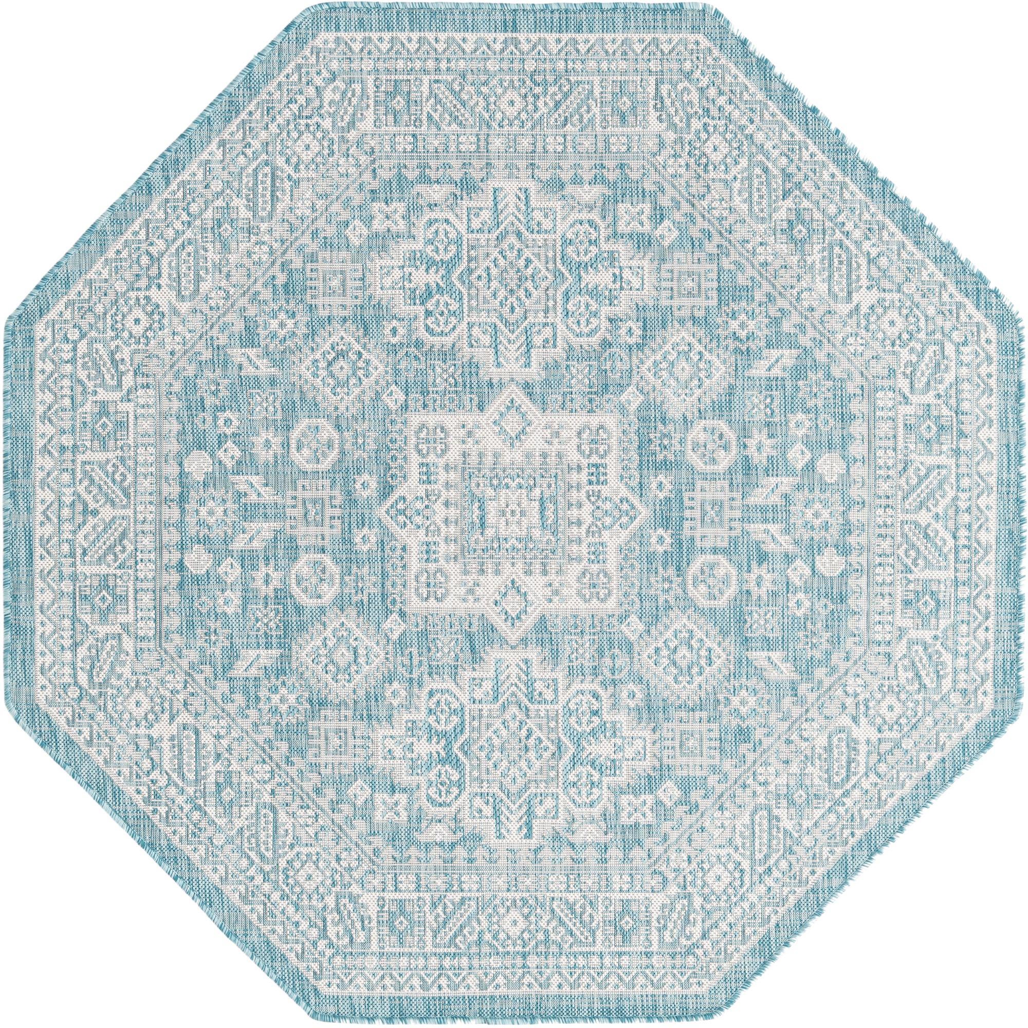5' 3 x 5' 3 Easy-Clean Aztec Indoor / Outdoor Octagon Rug