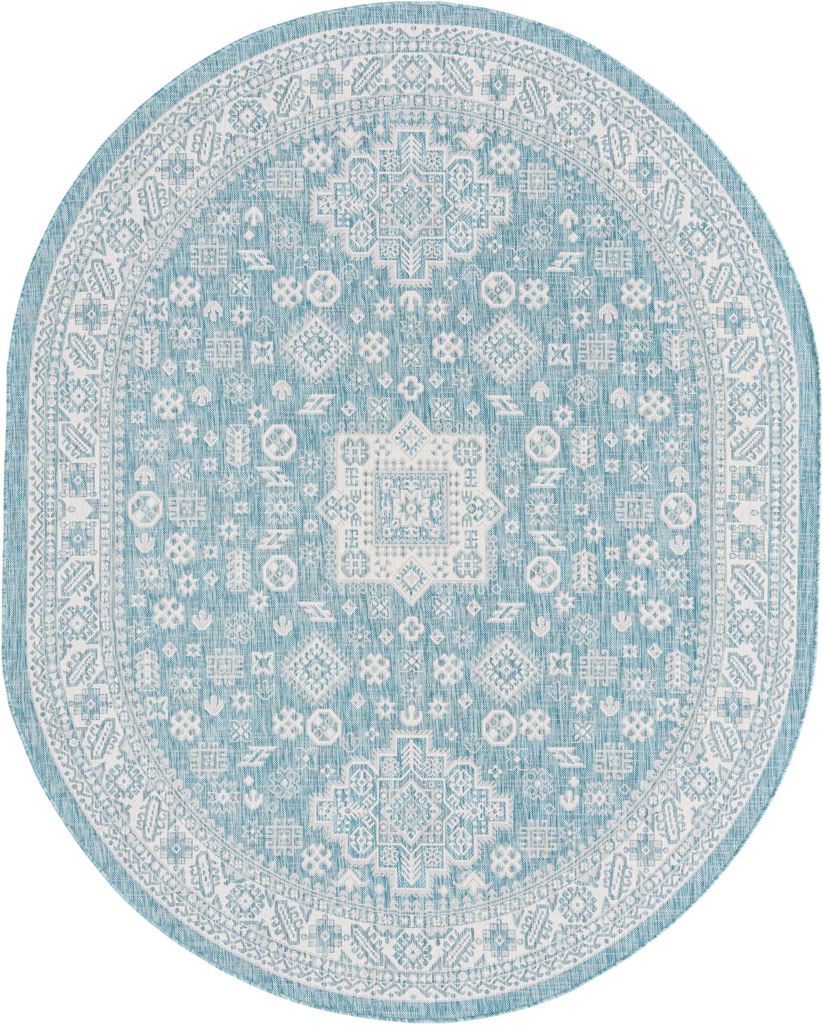 7' 10 x 10' Easy-Clean Aztec Indoor / Outdoor Oval Rug