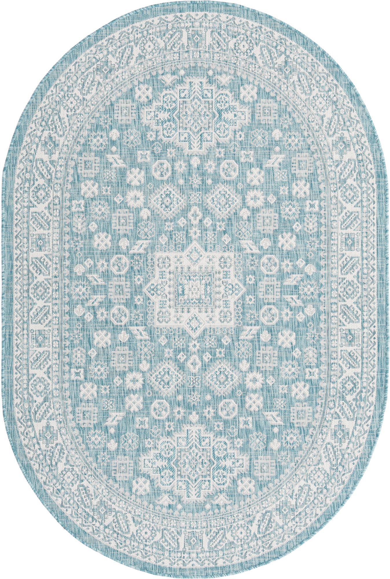 5' 3 x 8' Easy-Clean Aztec Indoor / Outdoor Oval Rug