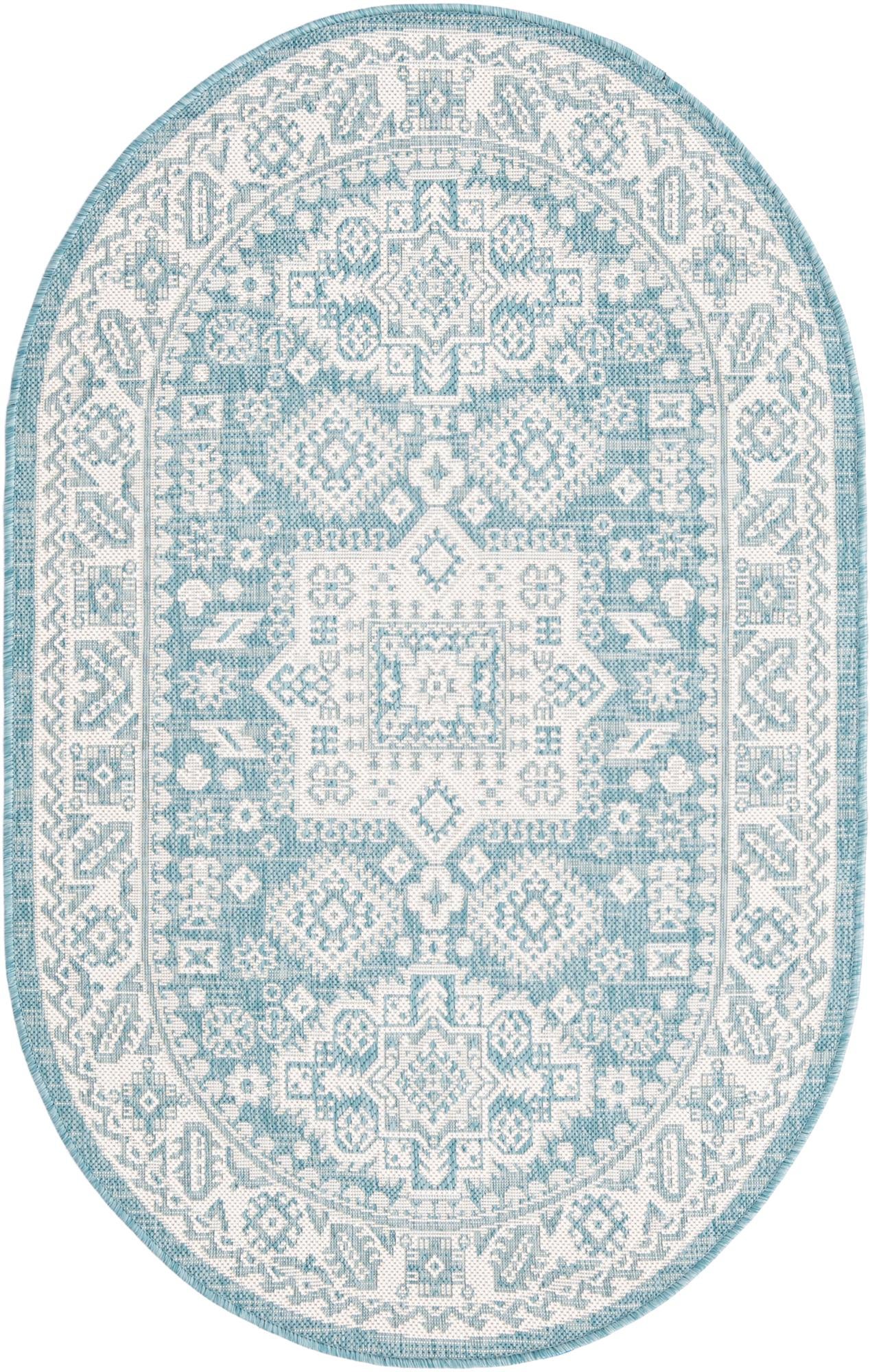 3' x 5' 3 Easy-Clean Aztec Indoor / Outdoor Oval Rug
