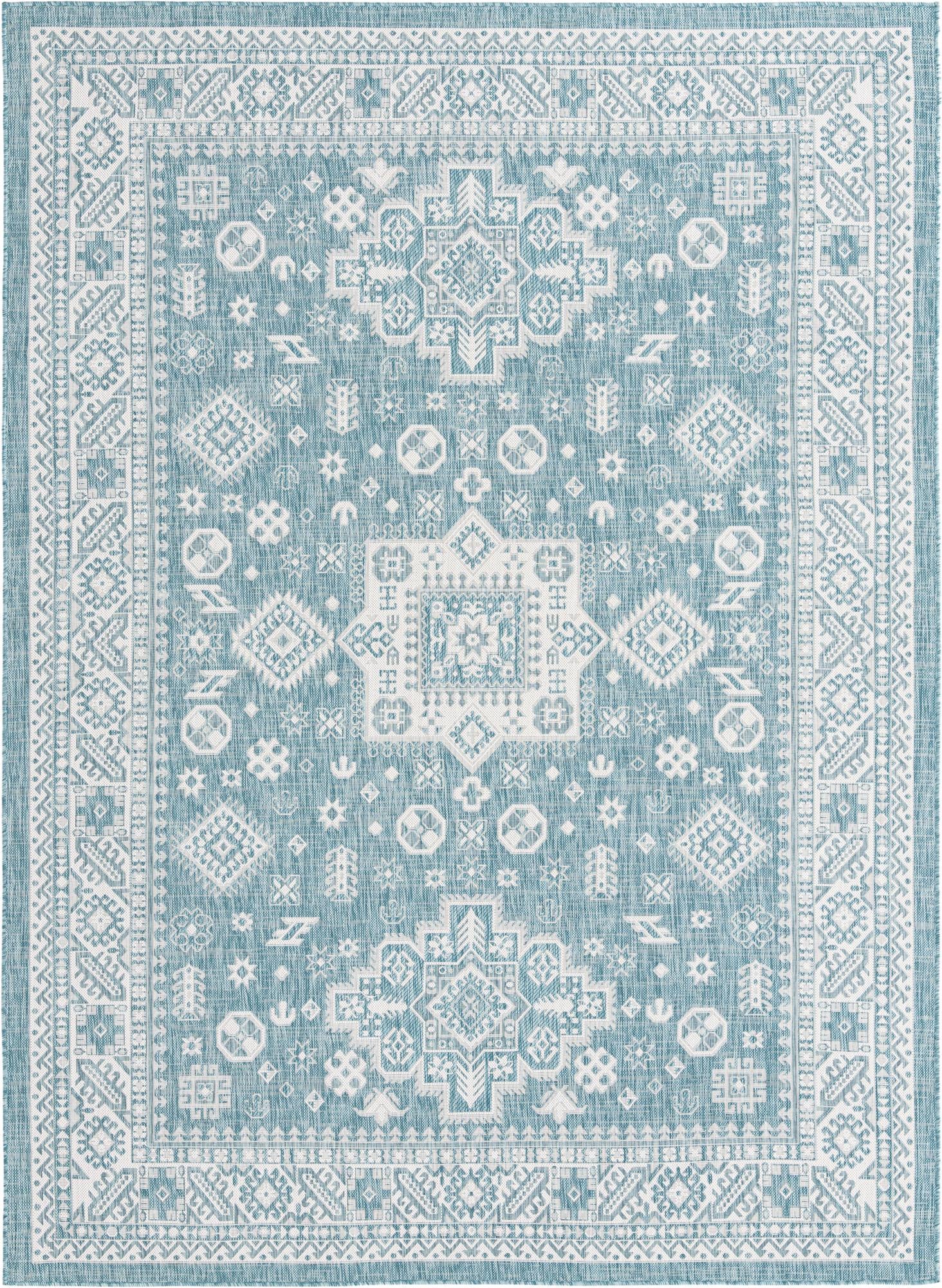 7' 10 x 11' Easy-Clean Aztec Indoor / Outdoor Rug