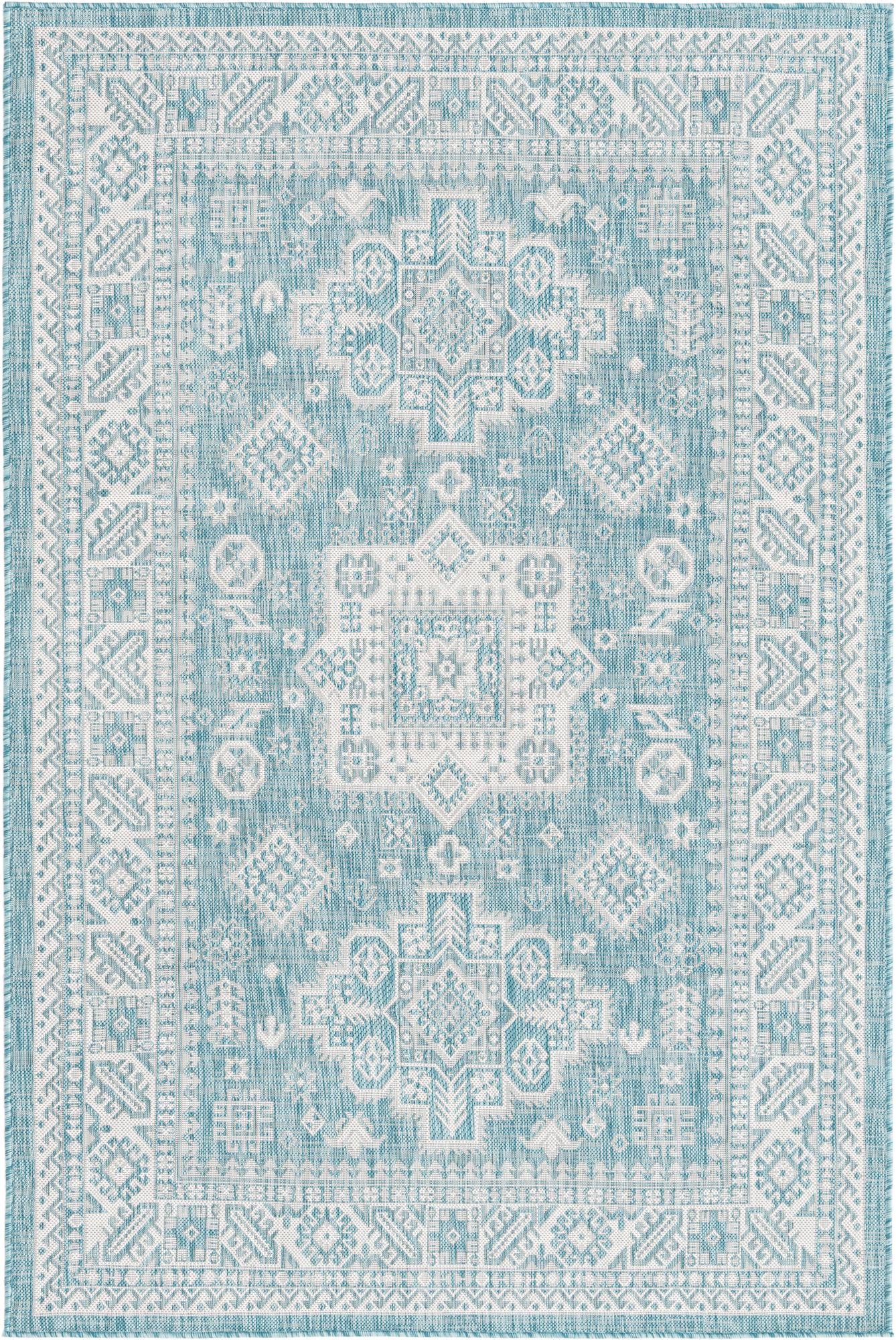 5' 3 x 8' Easy-Clean Aztec Indoor / Outdoor Rug