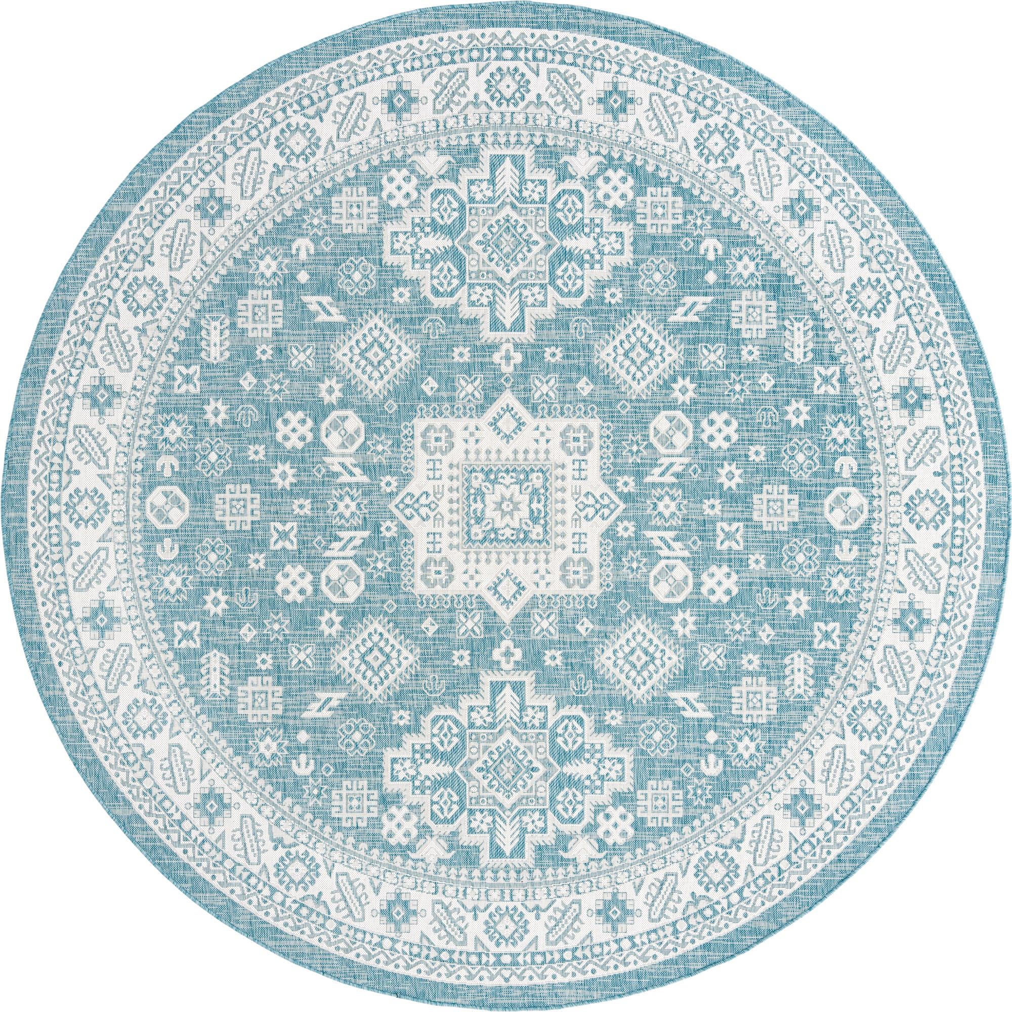10' x 10' Easy-Clean Aztec Indoor / Outdoor Round Rug