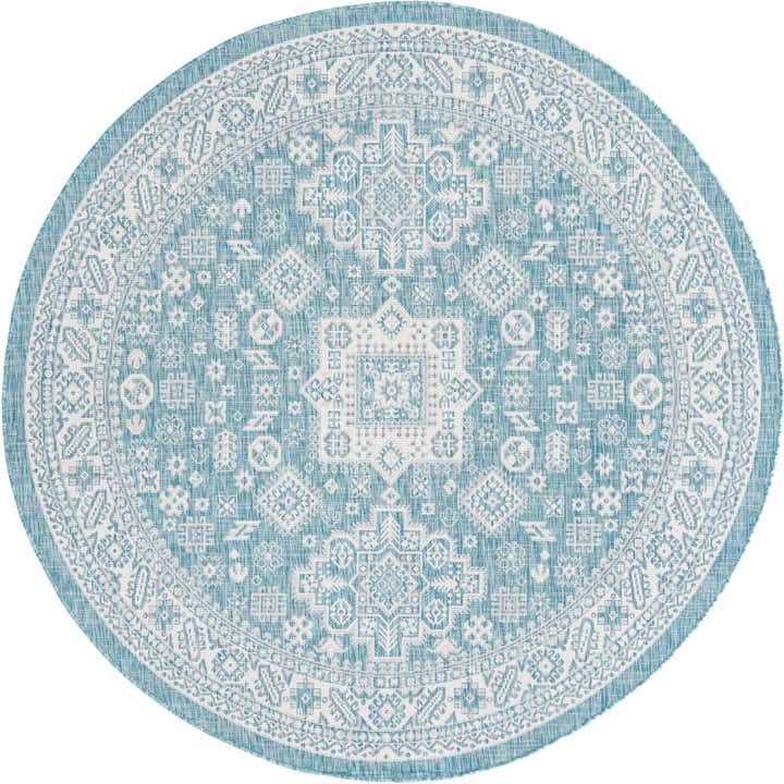 7' 10 x 7' 10 Easy-Clean Aztec Indoor / Outdoor Round Rug