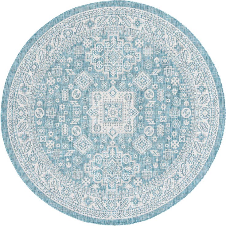Detail image of 7' 10 x 7' 10 Easy-Clean Aztec Indoor / Outdoor Round Rug