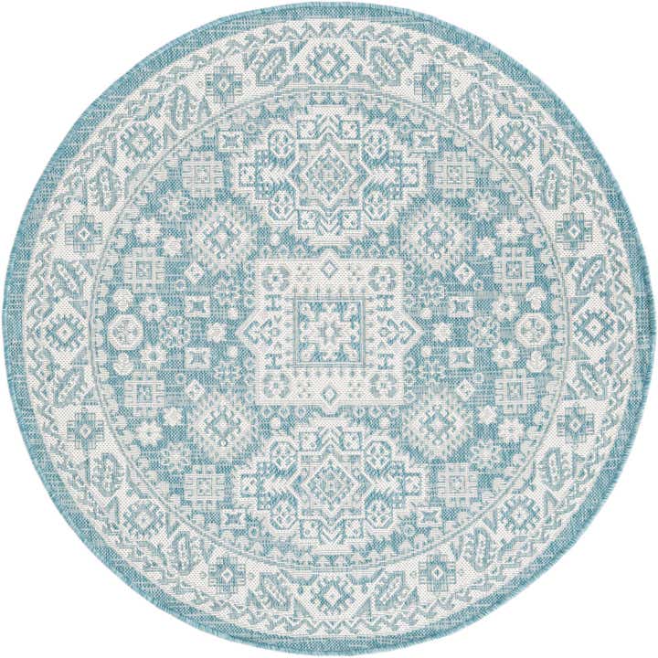 4' x 4' Easy-Clean Aztec Indoor / Outdoor Round Rug