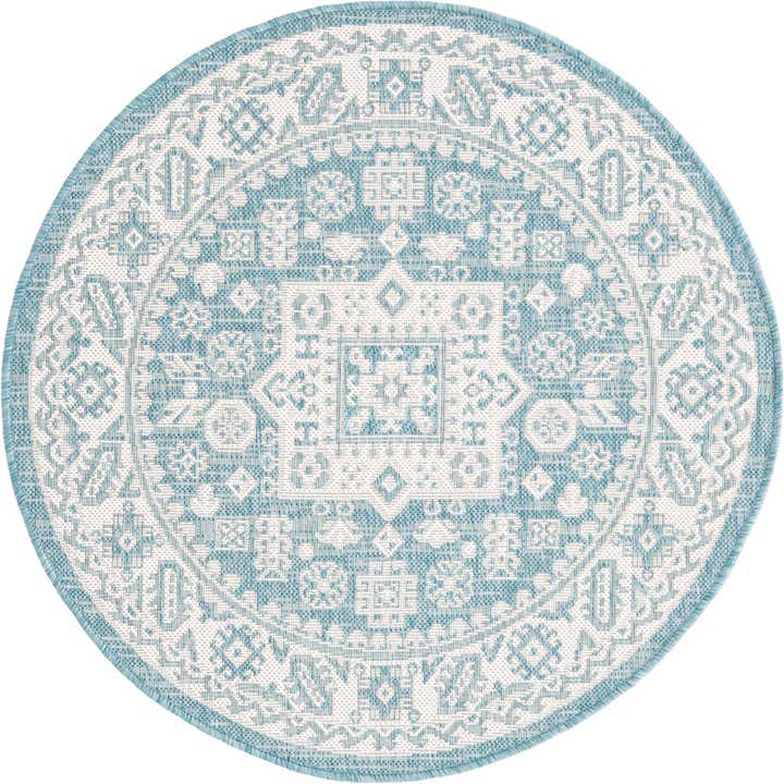 3' x 3' Easy-Clean Aztec Indoor / Outdoor Round Rug