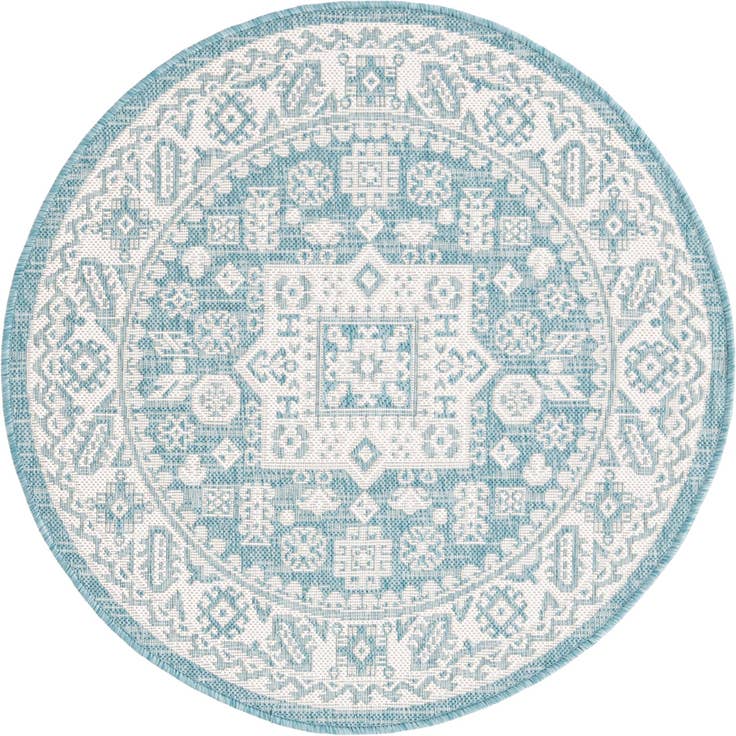 Detail image of 3' x 3' Easy-Clean Aztec Indoor / Outdoor Round Rug