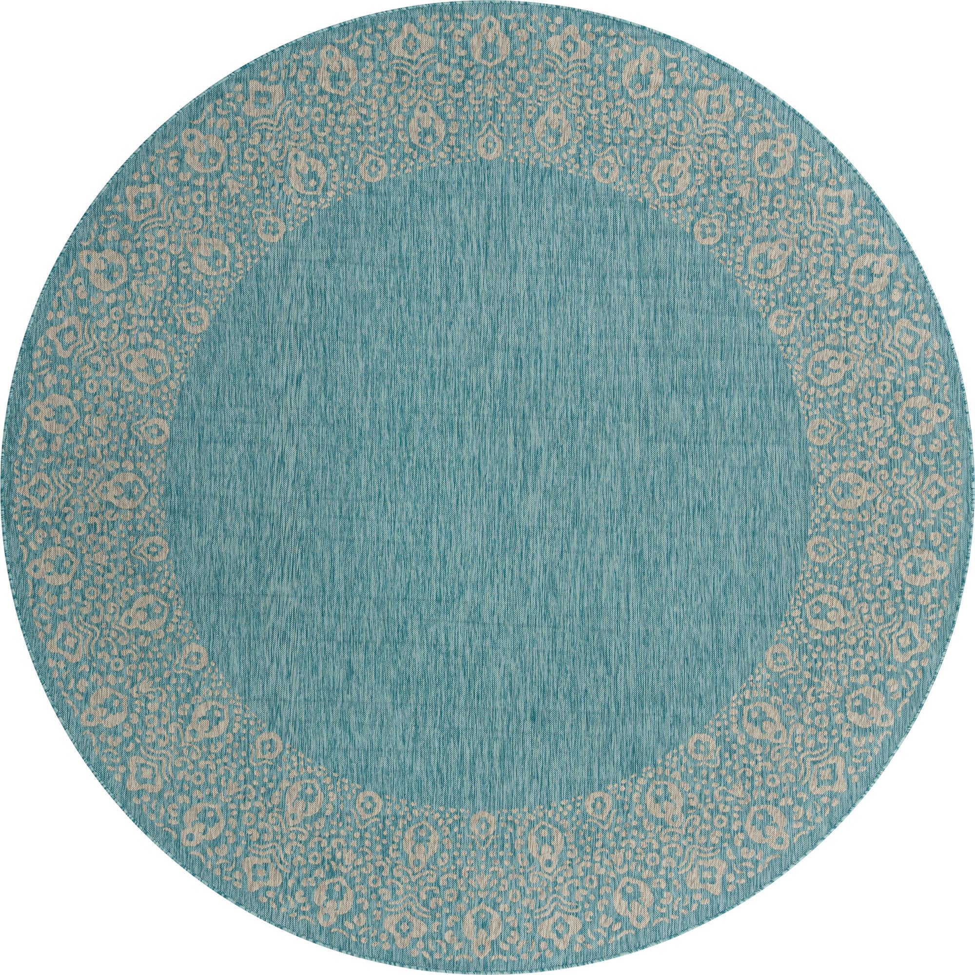 10' 8 x 10' 8 Easy-Clean Border Indoor / Outdoor Round Rug