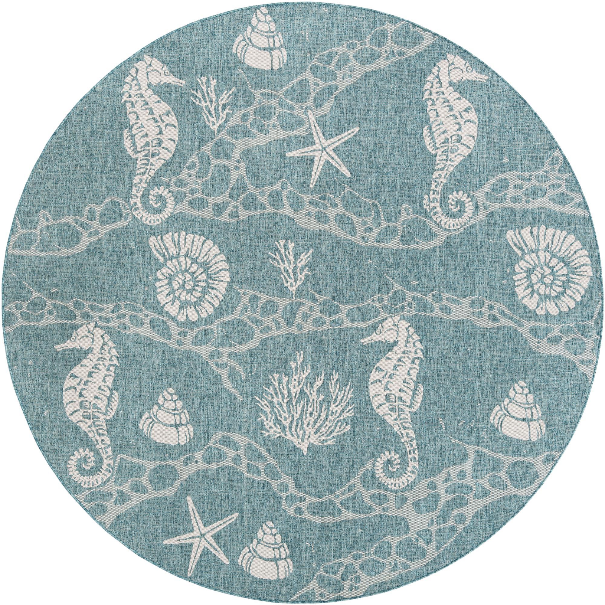 10' x 10' Easy-Clean Coastal Indoor / Outdoor Round Rug