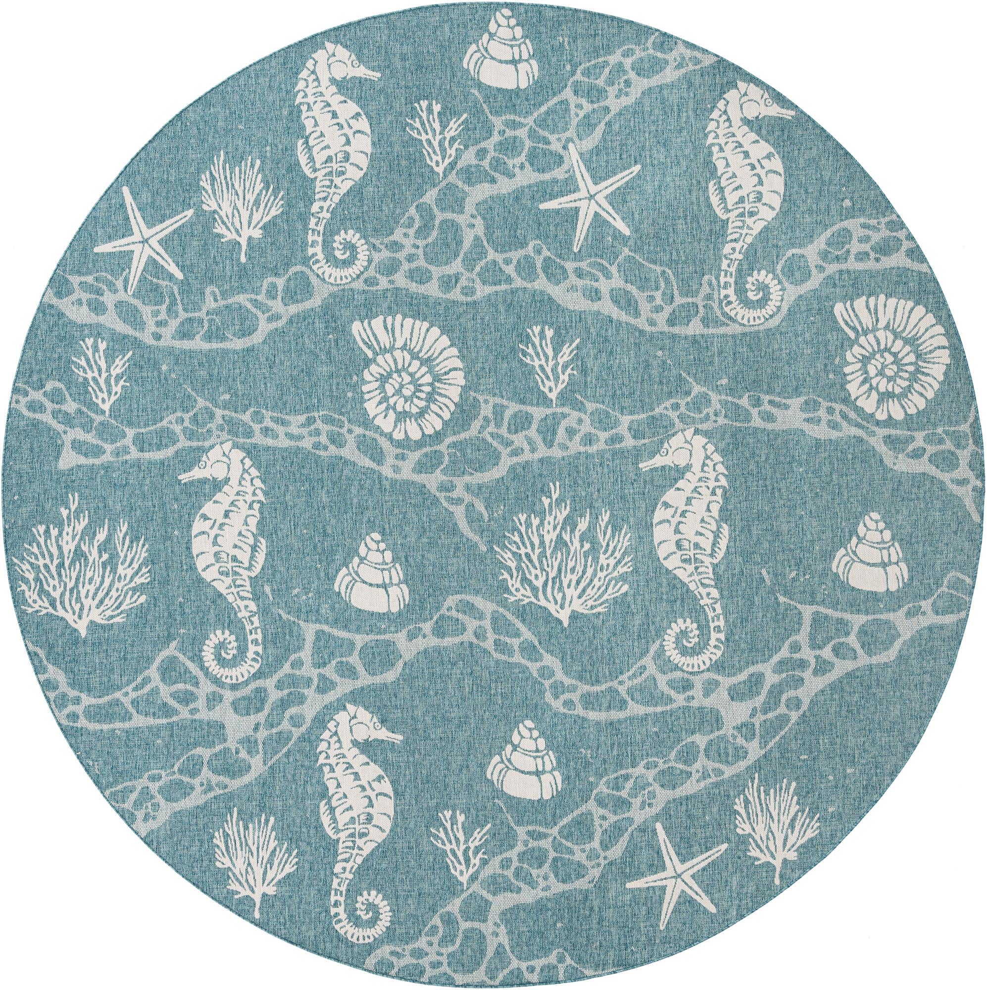 12' x 12' Easy-Clean Coastal Indoor / Outdoor Round Rug