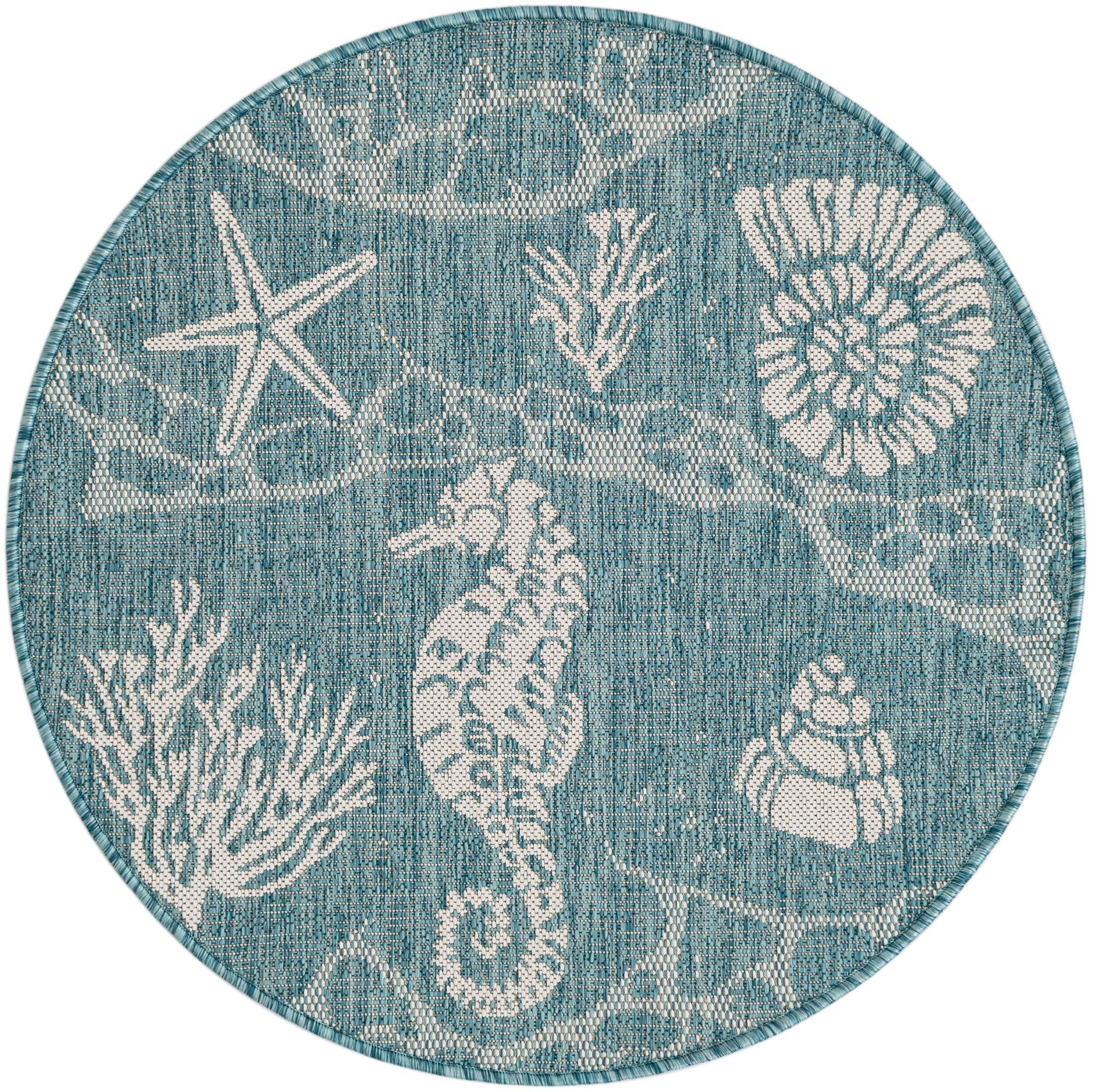 3' x 3' Easy-Clean Coastal Indoor / Outdoor Round Rug