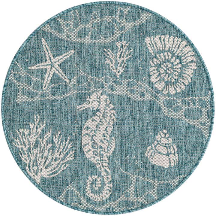 3' x 3' Easy-Clean Coastal Indoor / Outdoor Round Rug