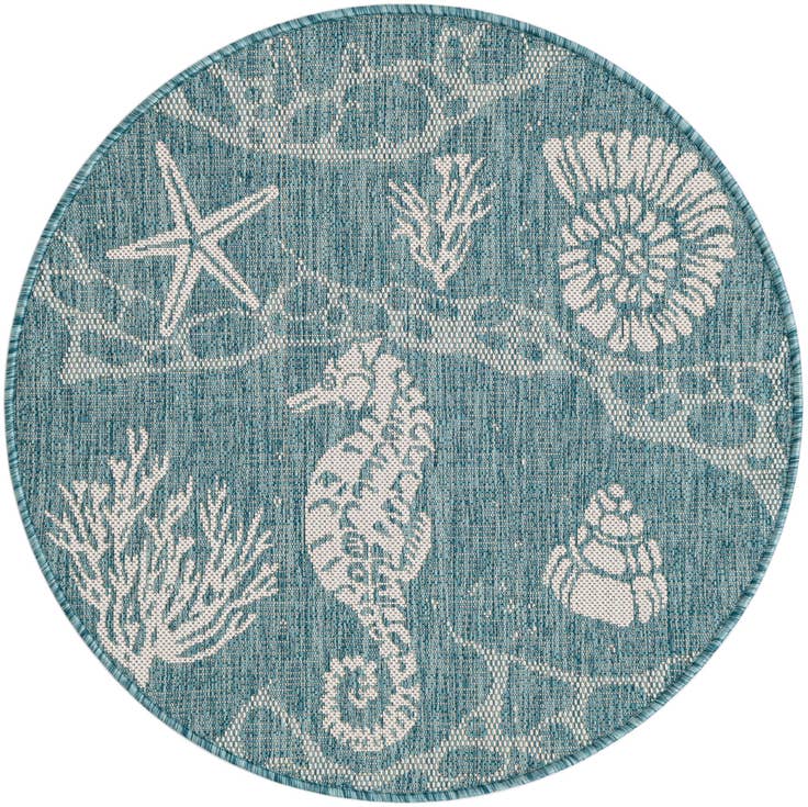 Detail image of 3' x 3' Easy-Clean Coastal Indoor / Outdoor Round Rug