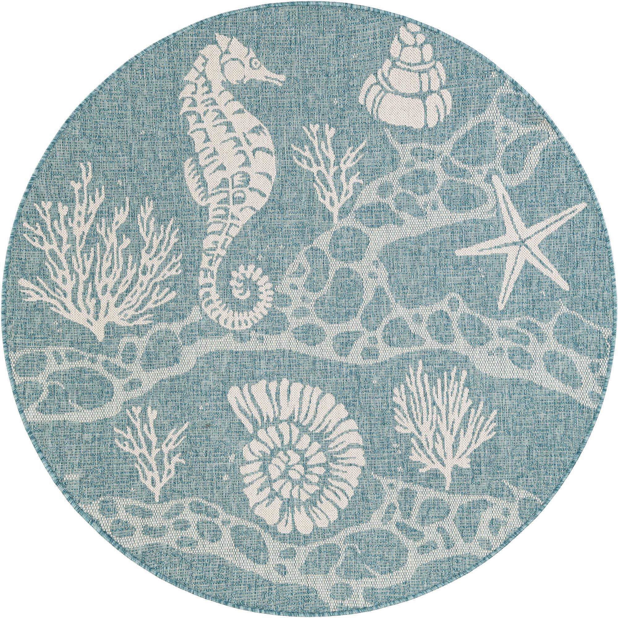 5' 3 x 5' 3 Easy-Clean Coastal Indoor / Outdoor Round Rug