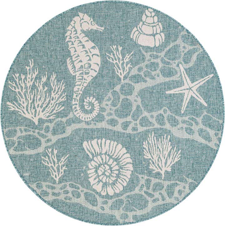 5' 3 x 5' 3 Easy-Clean Coastal Indoor / Outdoor Round Rug