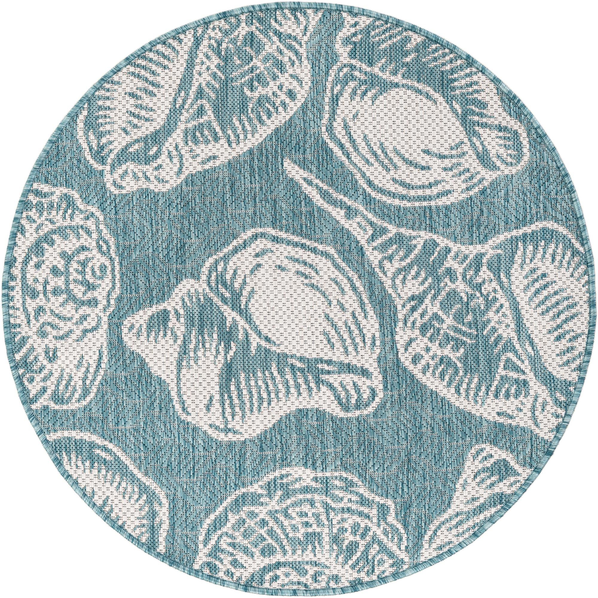3' x 3' Easy-Clean Coastal Indoor / Outdoor Round Rug