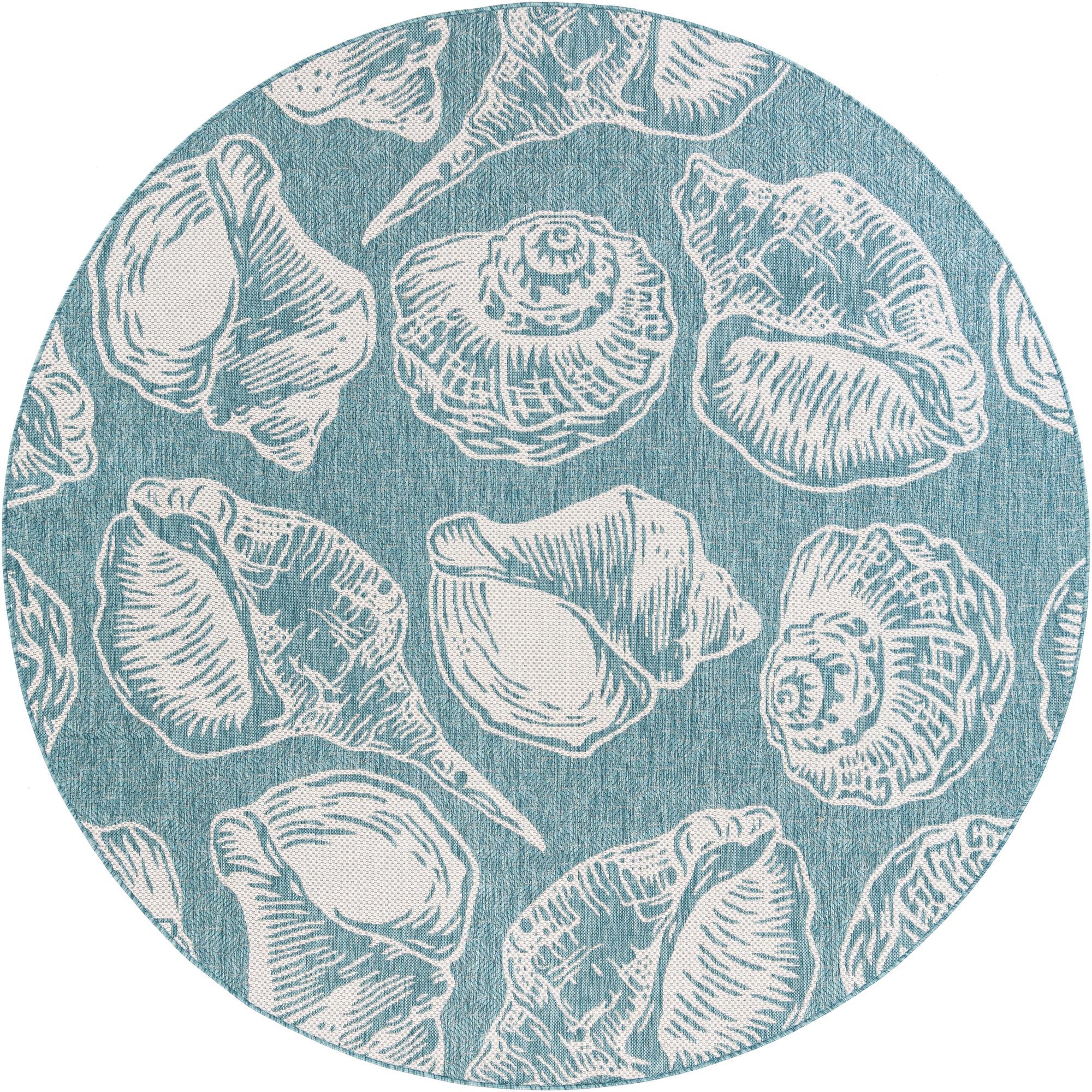 7' 10 x 7' 10 Easy-Clean Coastal Indoor / Outdoor Round Rug