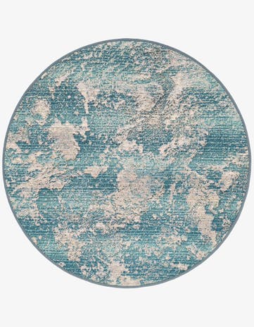 Aqua Blue Easy-Clean Modern Indoor / Outdoor Round Rug