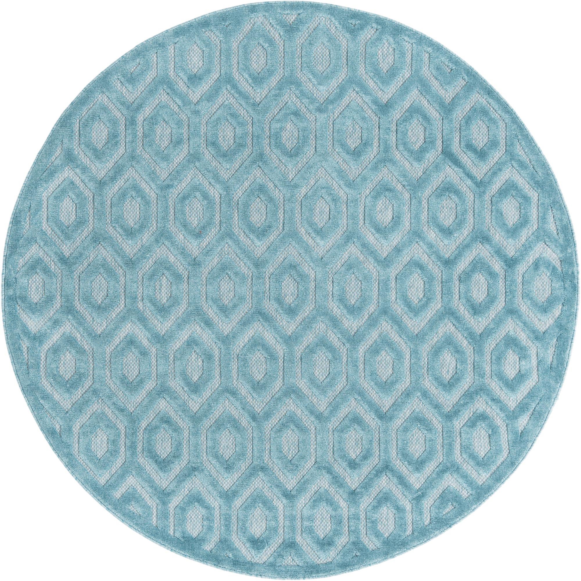 7' x 7' Easy-Clean Trellis Textured Indoor / Outdoor Round Rug