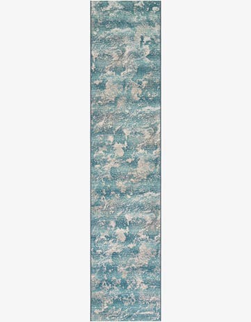 Aqua Blue Easy-Clean Modern Indoor / Outdoor Runner Rug