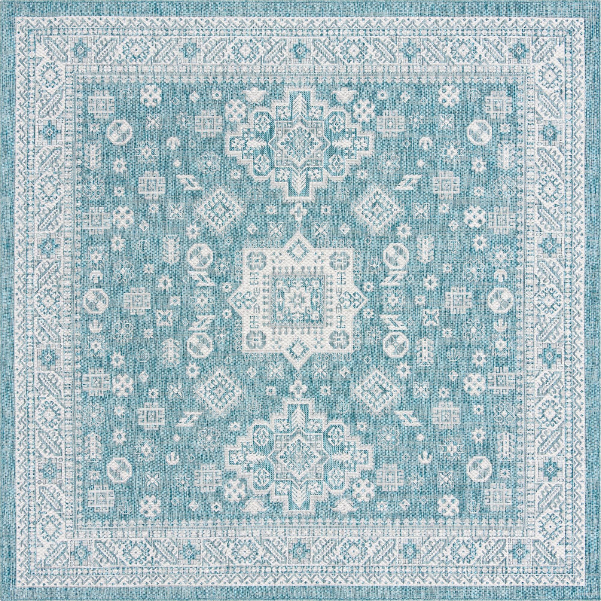 10' x 10' Easy-Clean Aztec Indoor / Outdoor Square Rug